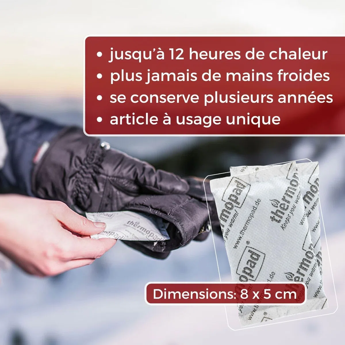 THERMOPAD Chauffe-Mains – L'ORIGINAL : 20 Paires de chaufferettes pour jusqu'à 12 Heures de Chaleur dans Les Gants ou dans la Poche - activé par l'air - Utilisation immédiate