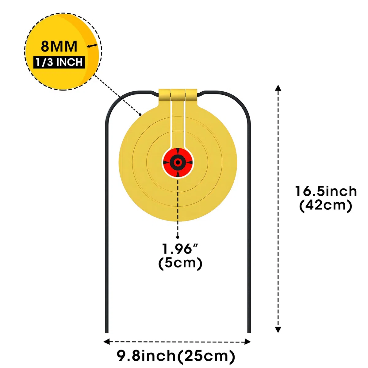 Cible de réinitialisation Auto-guérisante, Cible Gong de 20,32 cm, cibles de tir pour Fusil, Pistolet, Pistolet à air comprimé, Arme de Poing