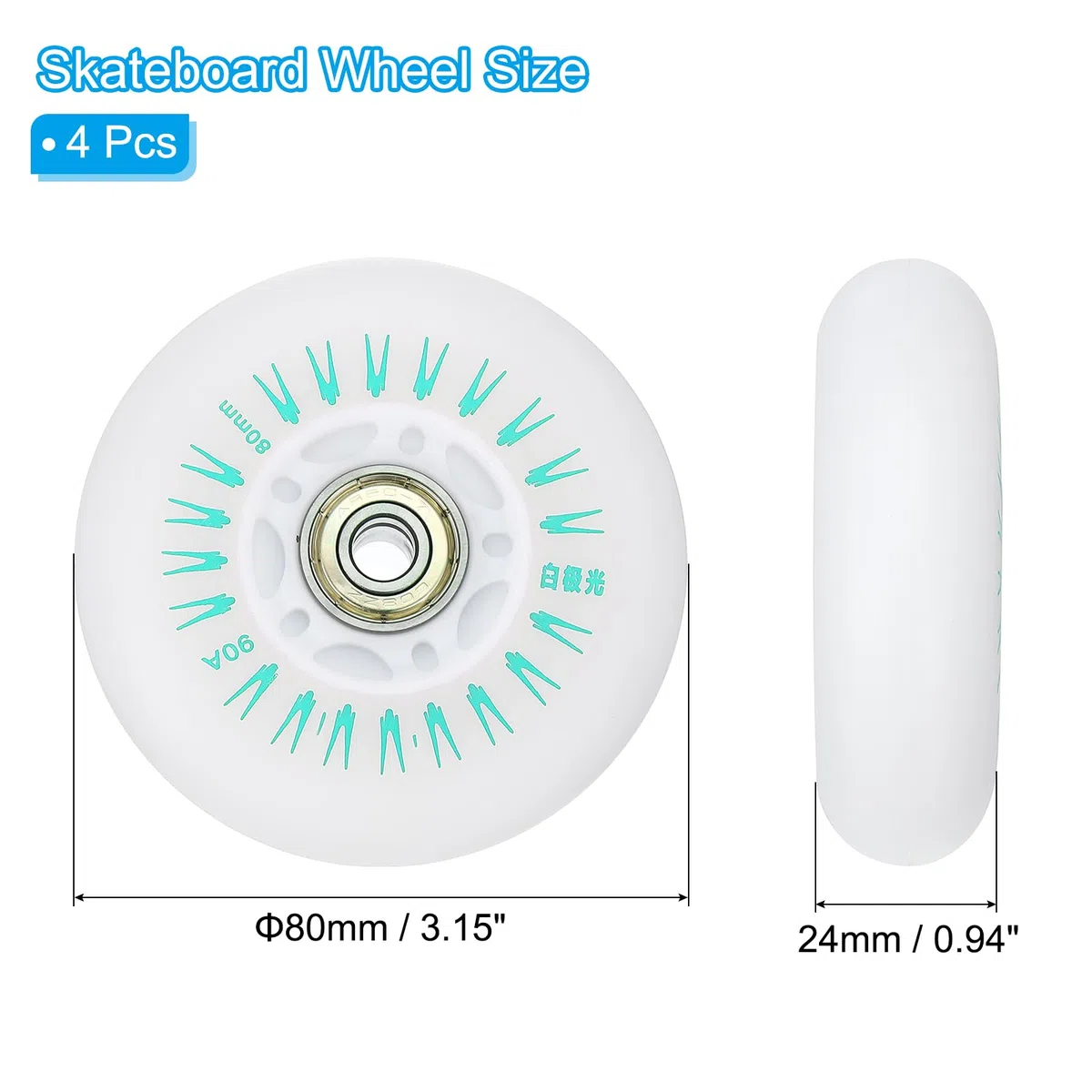 PATIKIL Roues de Patins en Ligne Lumineuses Colorées de 80 mm, 4 Pièces Roues de Rouleau en Ligne Clignotantes à LED 90A PU avec Roulements pour Remplacement de Trottinette, Vert