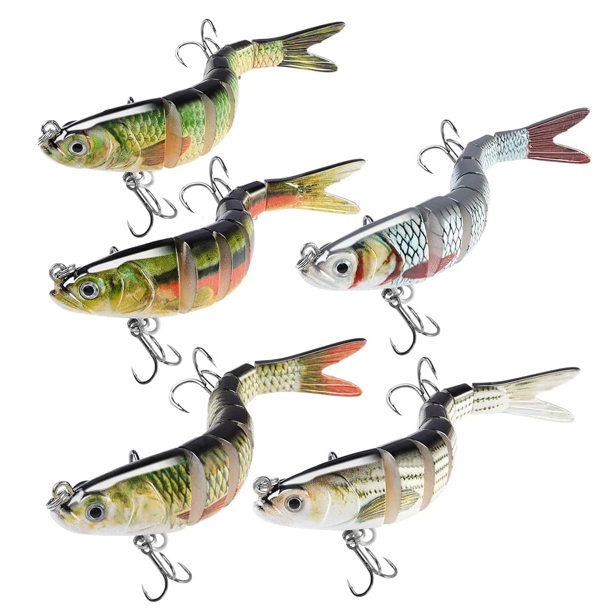 Ryaco Leurres de pêche réalistes pour eau douce et eau salée, appâts de pêche segmentés multi-joints avec crochets pour bar, truite, coulement lent, cadeaux de pêche pour homme, équipement de pêche