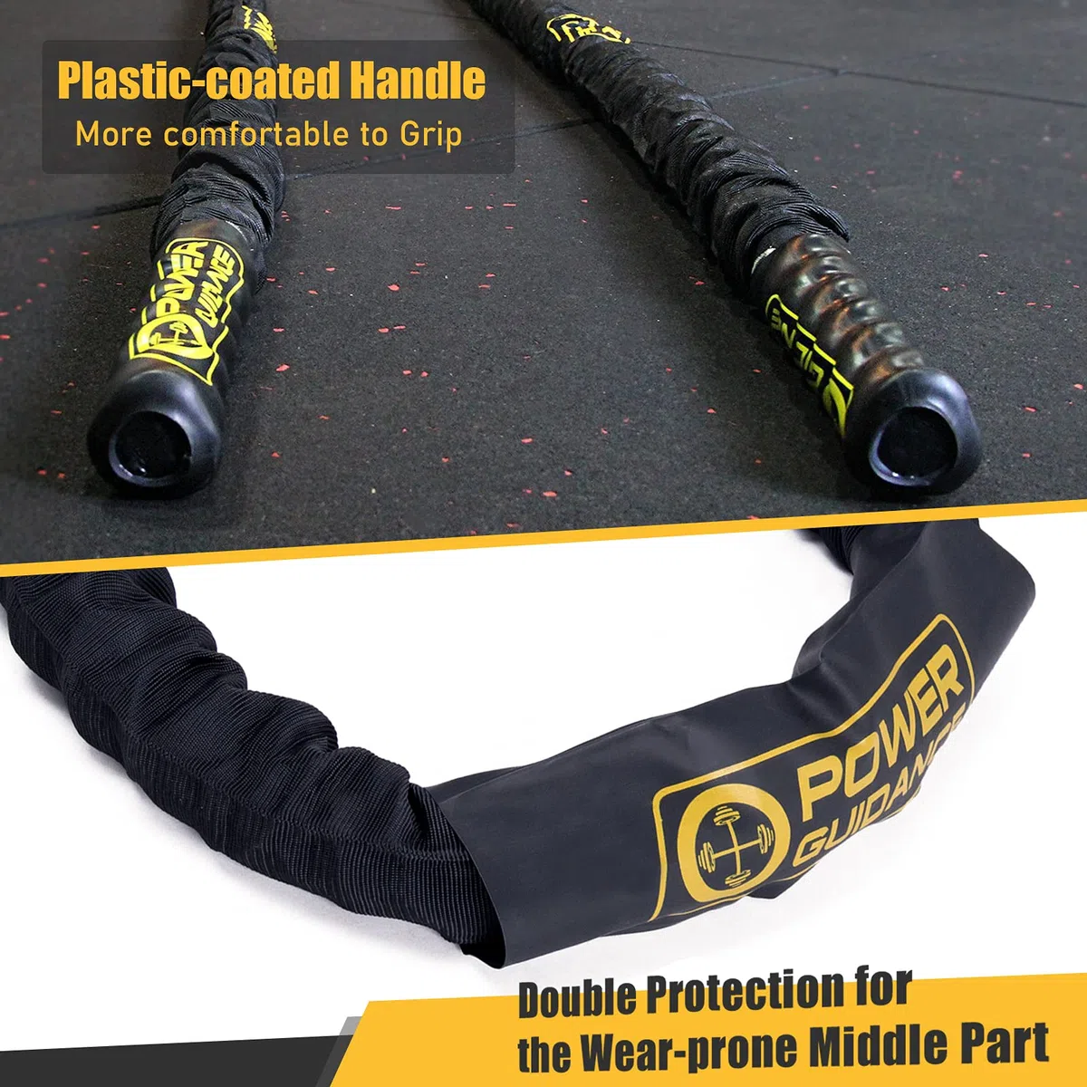 POWER GUIDANCE Corde de bataille Corde d'entrainement Ondulatoire Corde d'exercice Combat Corde de Fitness 38mm/50mm Diamètre 9m/12m/15m Longueur - Battle Rope Anching Included
