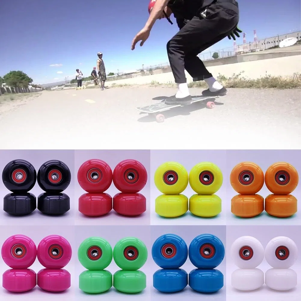 Lot de 4 roues de longboard 95A 52 x 32 mm en polyuréthane souple avec roulements ABEC-9 pour cruising de rue et skateboard en plein air (blanc)