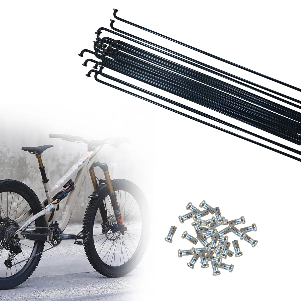 ACESOME Lot de 10/36 rayons de vélo avec mamelon, 71-253 mm, diamètre 2,5 mm, rayons en acier/acier inoxydable 12 G, pour rayons de roue de VTT, descente, trekking, plus et vélos de ville