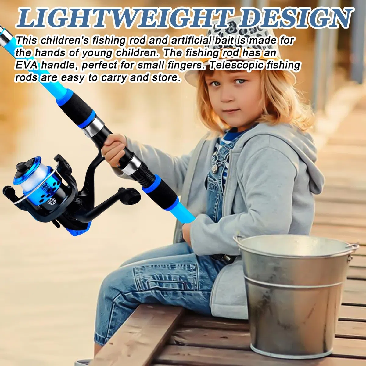 Kit de pêche pour enfants - Kit de démarrage - Canne à pêche télescopique de 1,8 m - Avec moulinet et appât - Accessoires de pêche pour enfants de 3 à 10 ans
