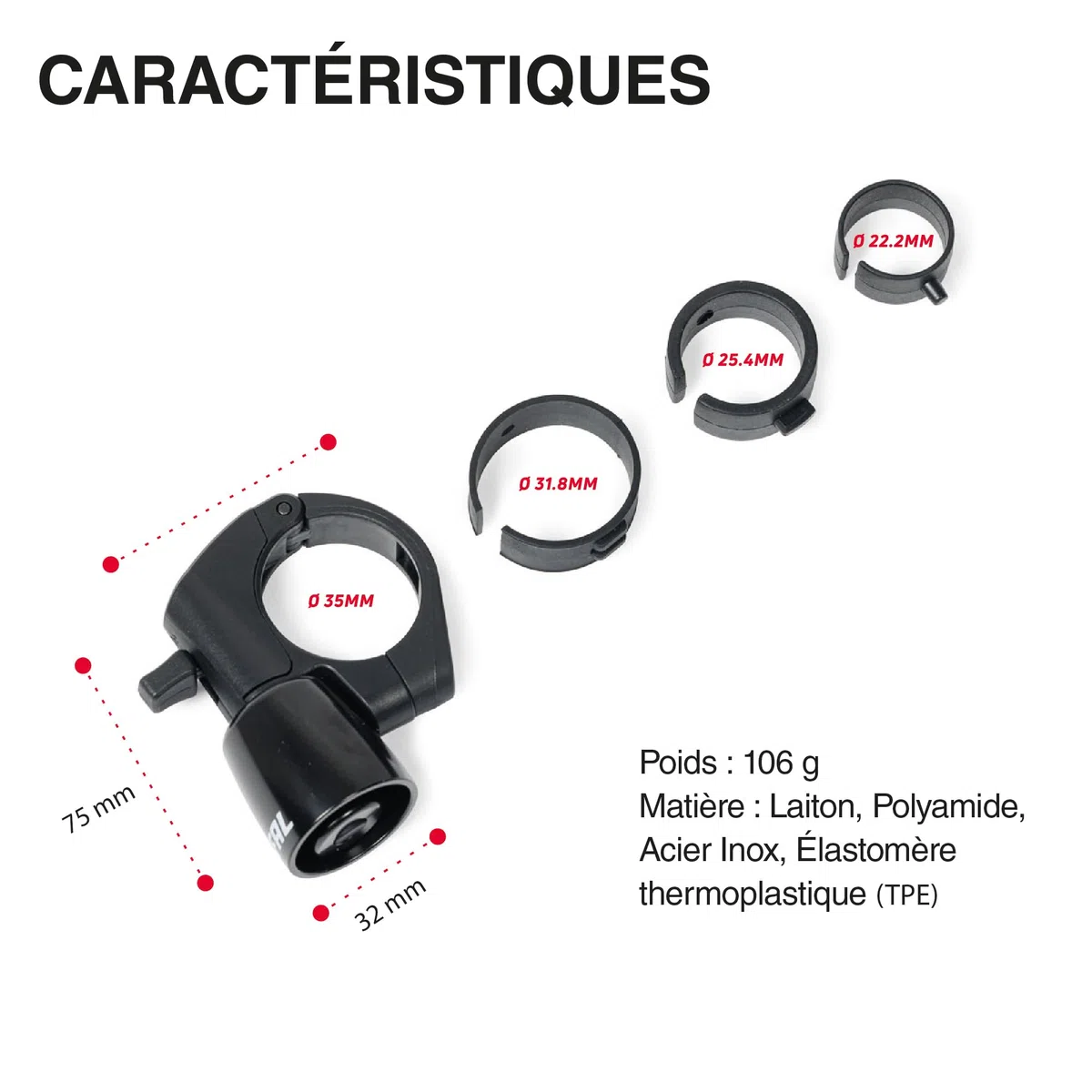 ZEFAL Trail Bike Bell - Sonnette de Vélo VTT ou Gravel - Sonnette Velo Adulte Fabriquée en Aluminium - Noir Ø 22,2 à 35 mm - Klaxon Velo Fabriqué en France