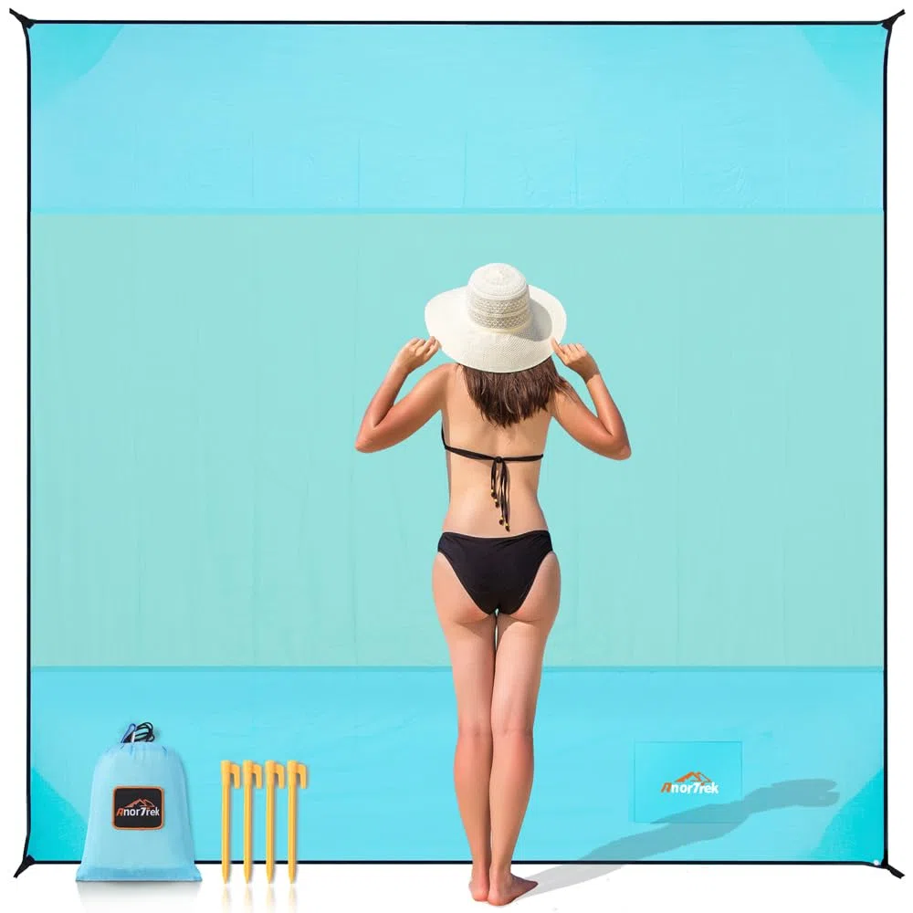 AnorTrek Couverture de Plage sans Sable, Grande Serviette de Plage imperméable,300 x 300 cm, Couverture de Plage sans Sable à séchage Rapide, légère, Douce et Durable