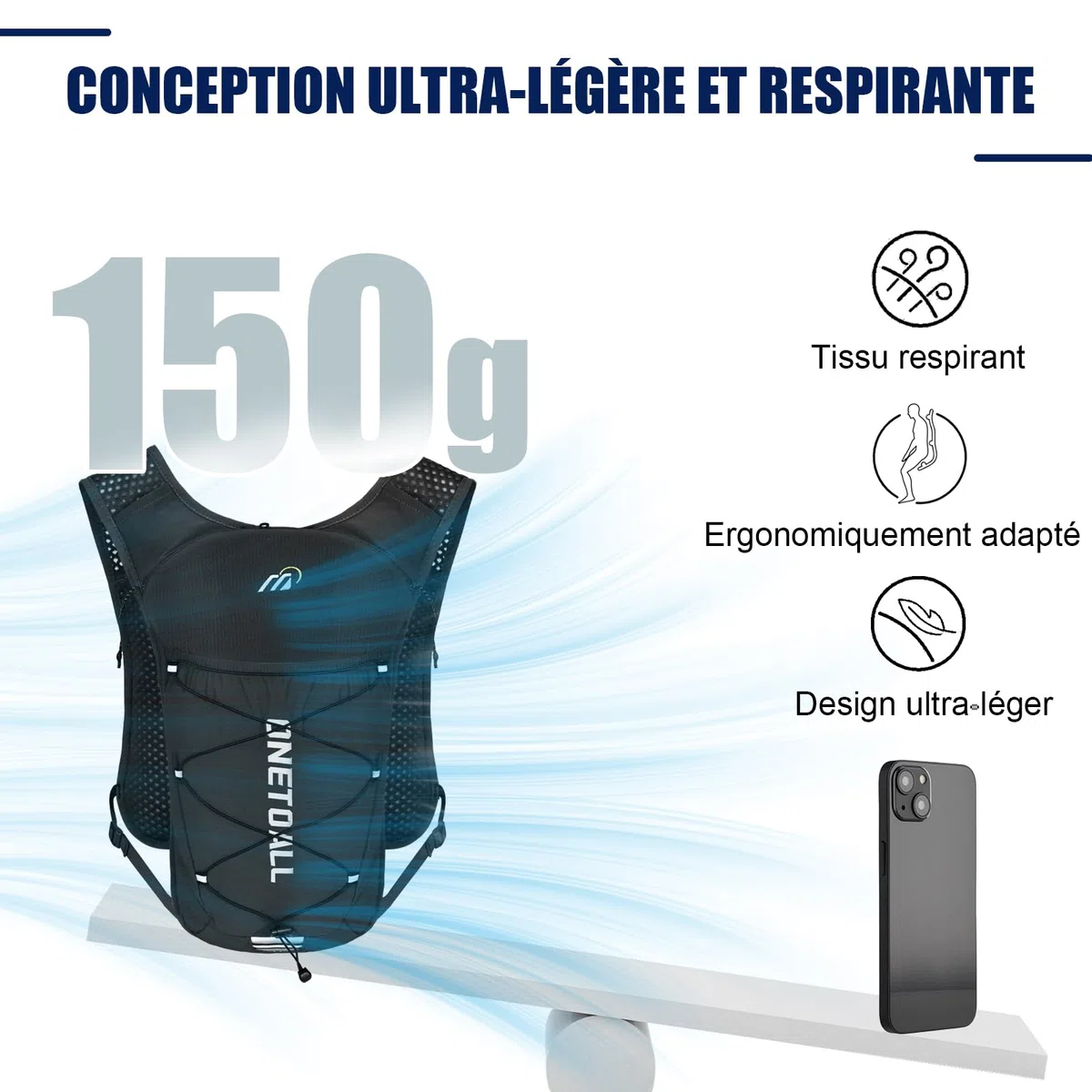 Gilet Hydratation Running Femme avec Flasque Running de 500 ML/Poche à Eau de 2L, Sac Hydratation Running Homme Léger 6L, Gilet Trail pour Jogging Vélo Marathon Moto, 150 g