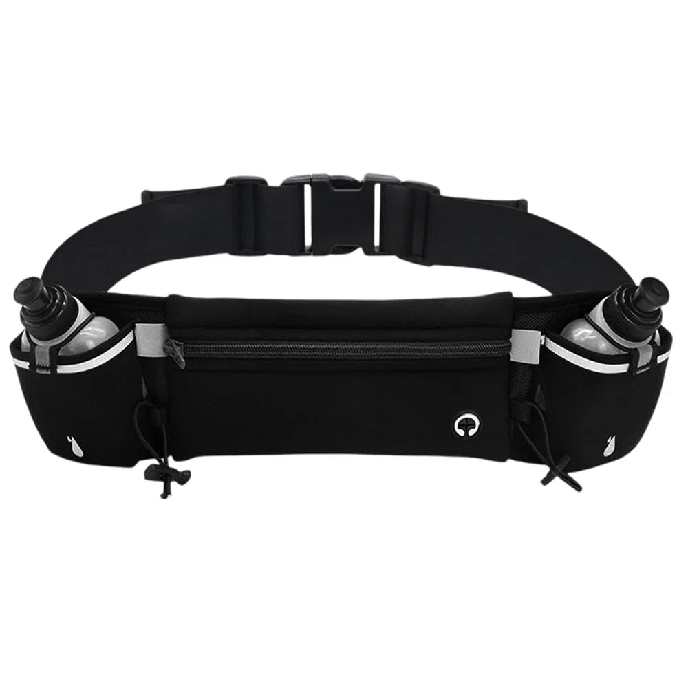 Mineup Ceinture Running Hydratation Course a Pied, Sac Banane Sport Belt, Fluorescent Homme Femme Sac Banane avec 2 Gourdes pour Trail Jogging Footing Randonnée Vélo Marathon Cyclisme (Noir)