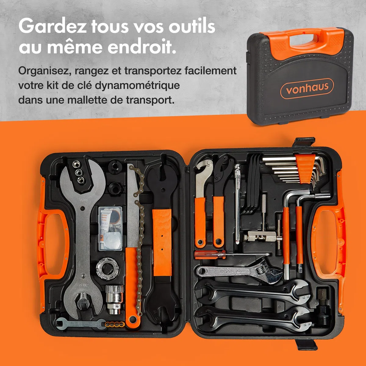 VonHaus Kit d'Outils de Vélo 35 Pièces – Kit de Réparation de Vélo Portable, Outils pour Vélo de Route, Électrique et VTT avec Étui de Transport – Convient pour la Réparation Professionnelle de Vélos