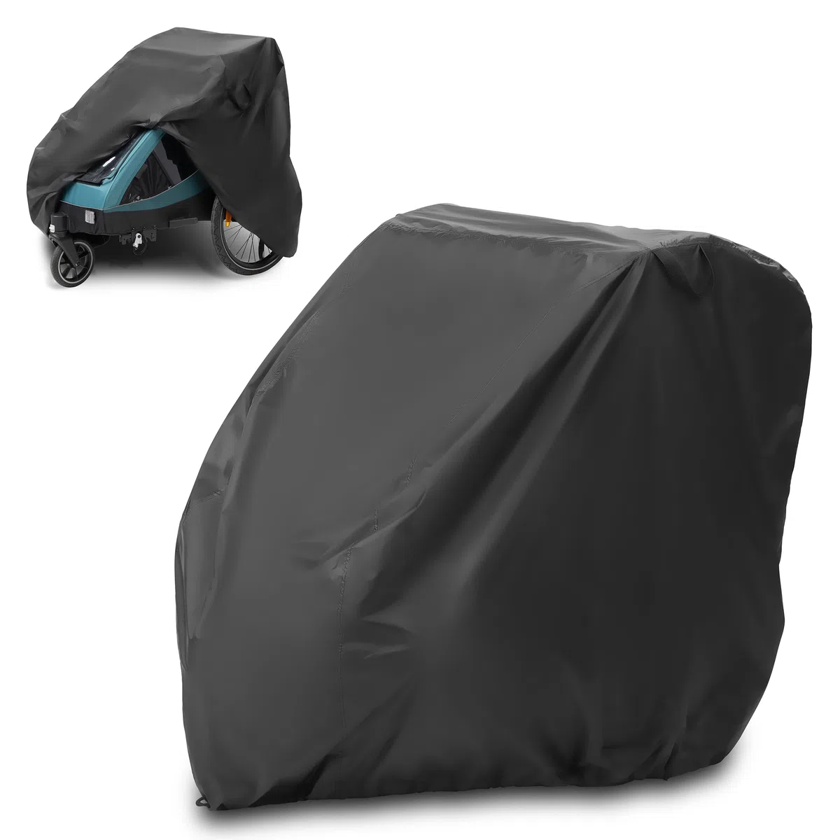 Zamboo Housse Remorque Velo Exterieur, Garage Pliable Universel (Compatible Thule, Croozer, Tiggo, etc.), Bâche Imperméable, Sac et Ouverture Antivol - Noir