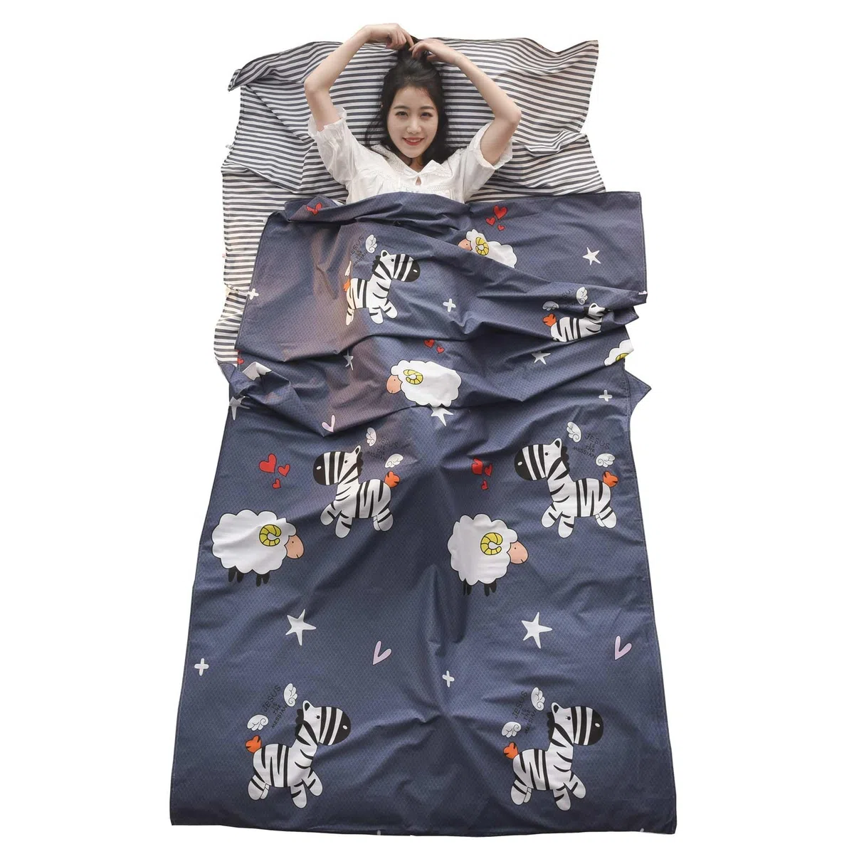 Azarxis Drap de Sac de Couchage en Coton 1 2 Personnes Confortable Léger pour Voyage Camping Randonnée Auberges Hôtel Train