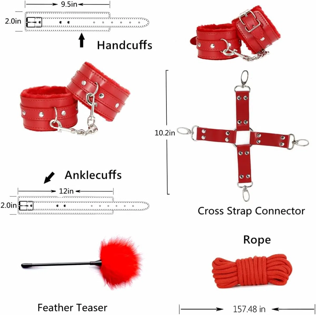 Accessoires en Cuir en Peluche Rouge Multifonctionnels Ensemble De 12, Outils De Fitness D'IntéRieur, Excellent éQuipement De Fitness pour l'exercice Et Le Yoga, Cadeaux pour Les Couples - H