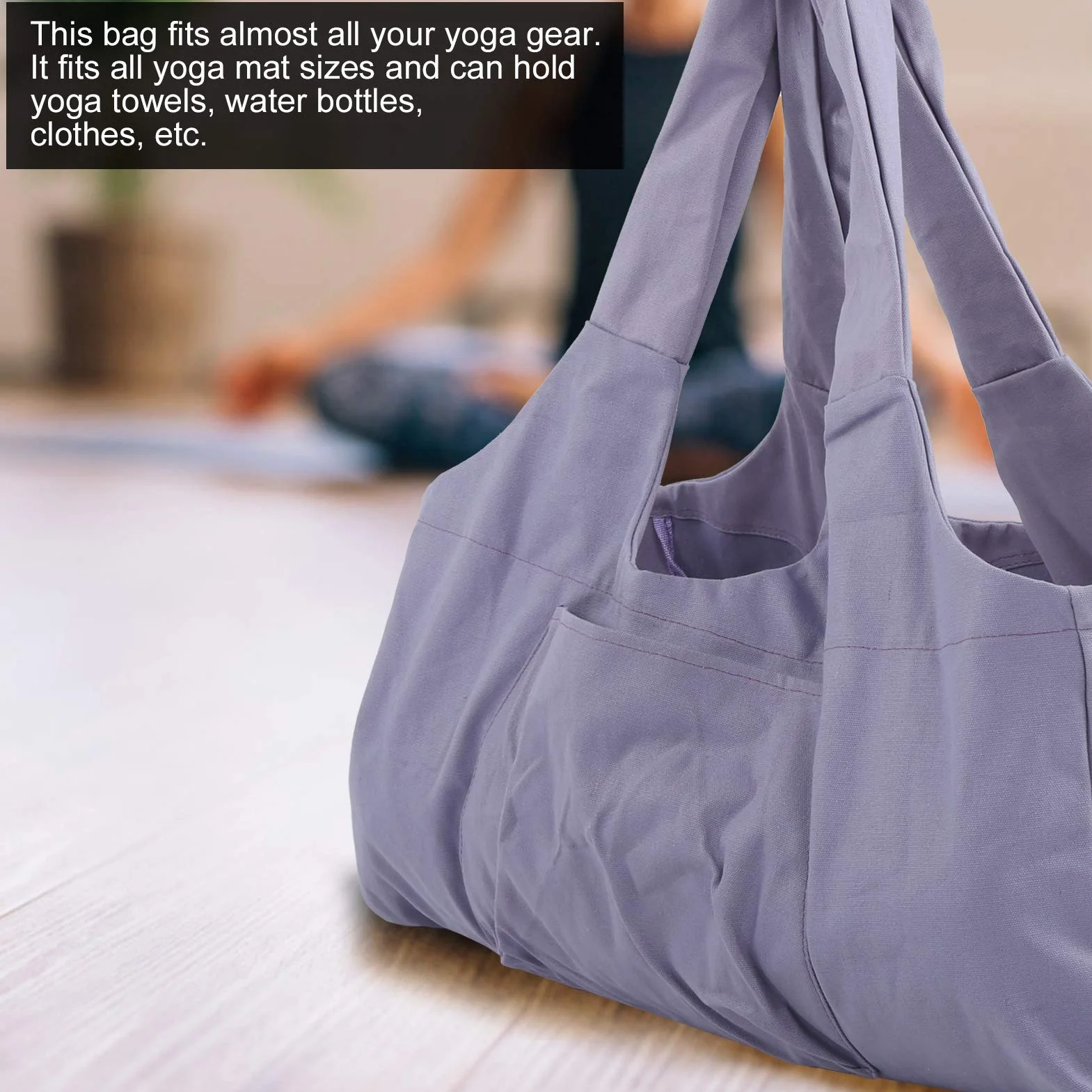 SOONHUA Sac de Yoga, Gym Grande Sac de Sport avec Poche Latérale, Matériau en Toile, Compatible avec la Plupart des Tailles de Tapis, Violet