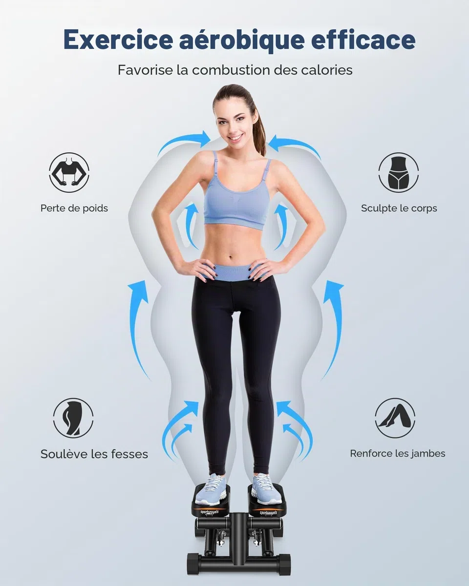 Sportsroyals Stepper d'escalier pour Exercices - Torsadé avec Bandes de résistance et capacité de Poids de 150 kg