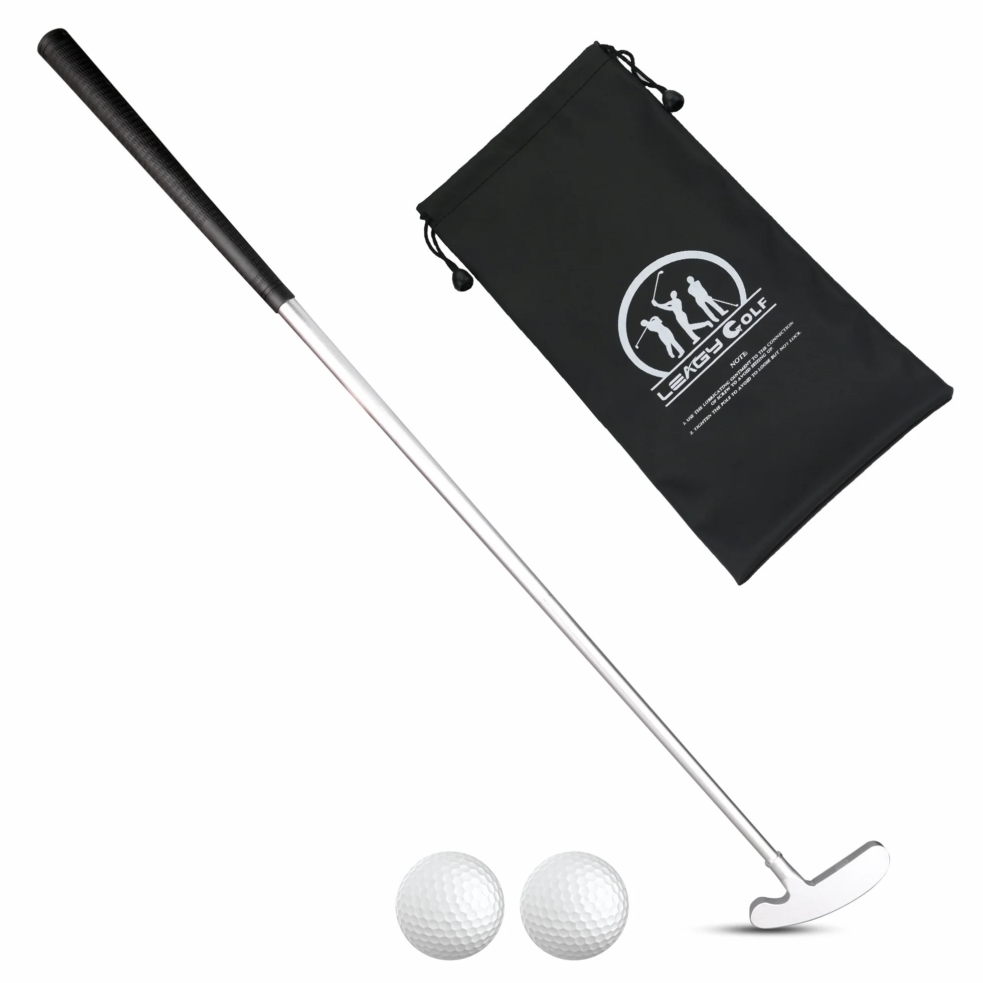 LEAGY - Putter pour gaucher ou droitier en 4 Parties - Alliage de Zinc Blanc - avec 2 balles Blanches et Un Sac Noir