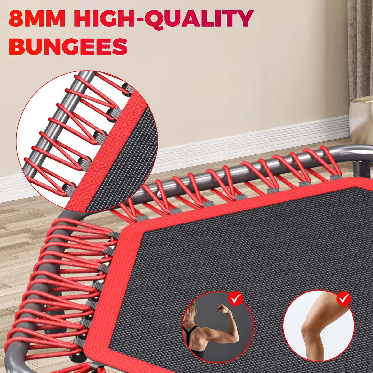 Trampoline rebondissant pour Adultes avec Cordons élastiques, pour entraînement d'intérieur/extérieur, Charge maximale de 101,6 cm/122,9 cm