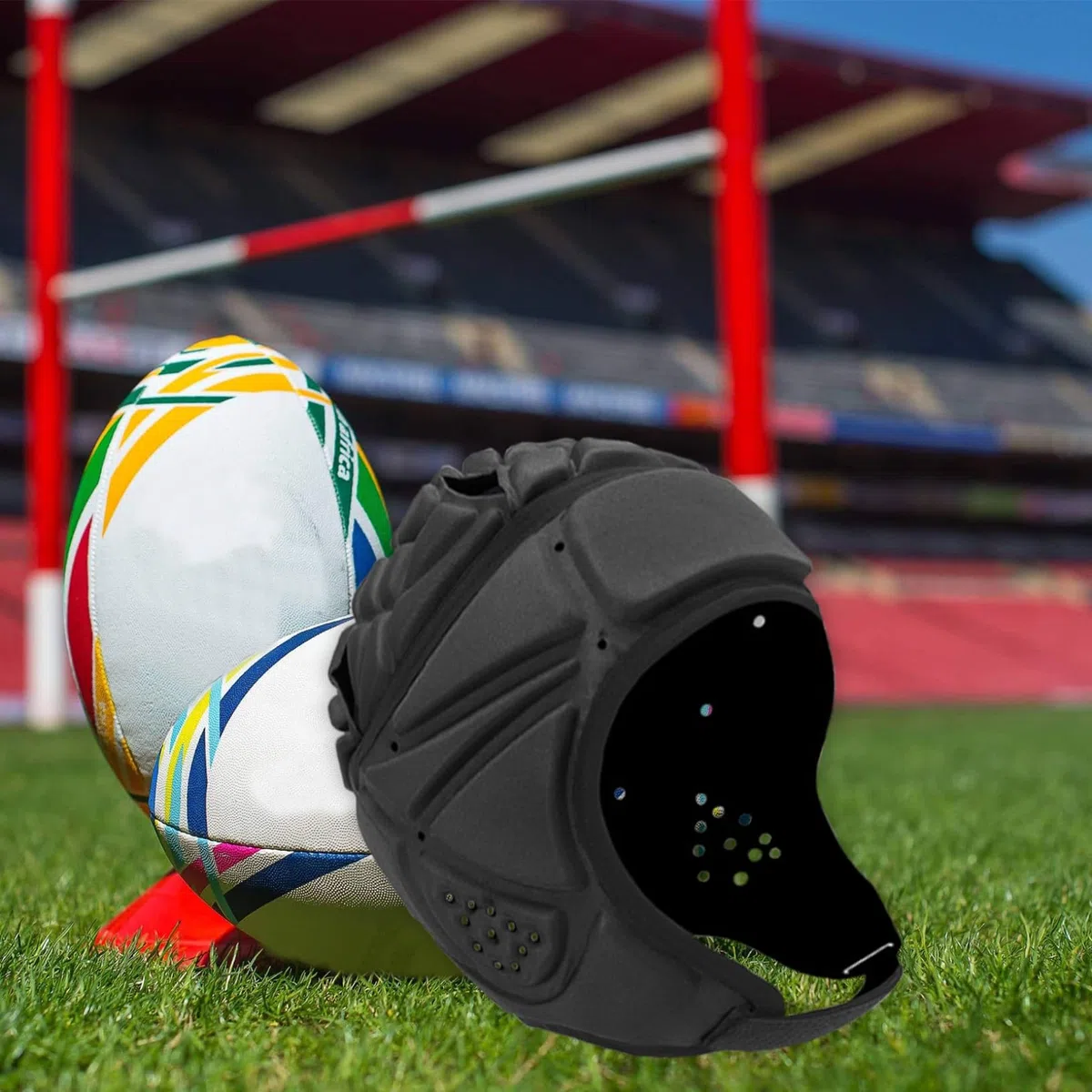 Casque de Rugby Ajusté en Douceur Avec Ruban Adhésif pour Adultes, Noir