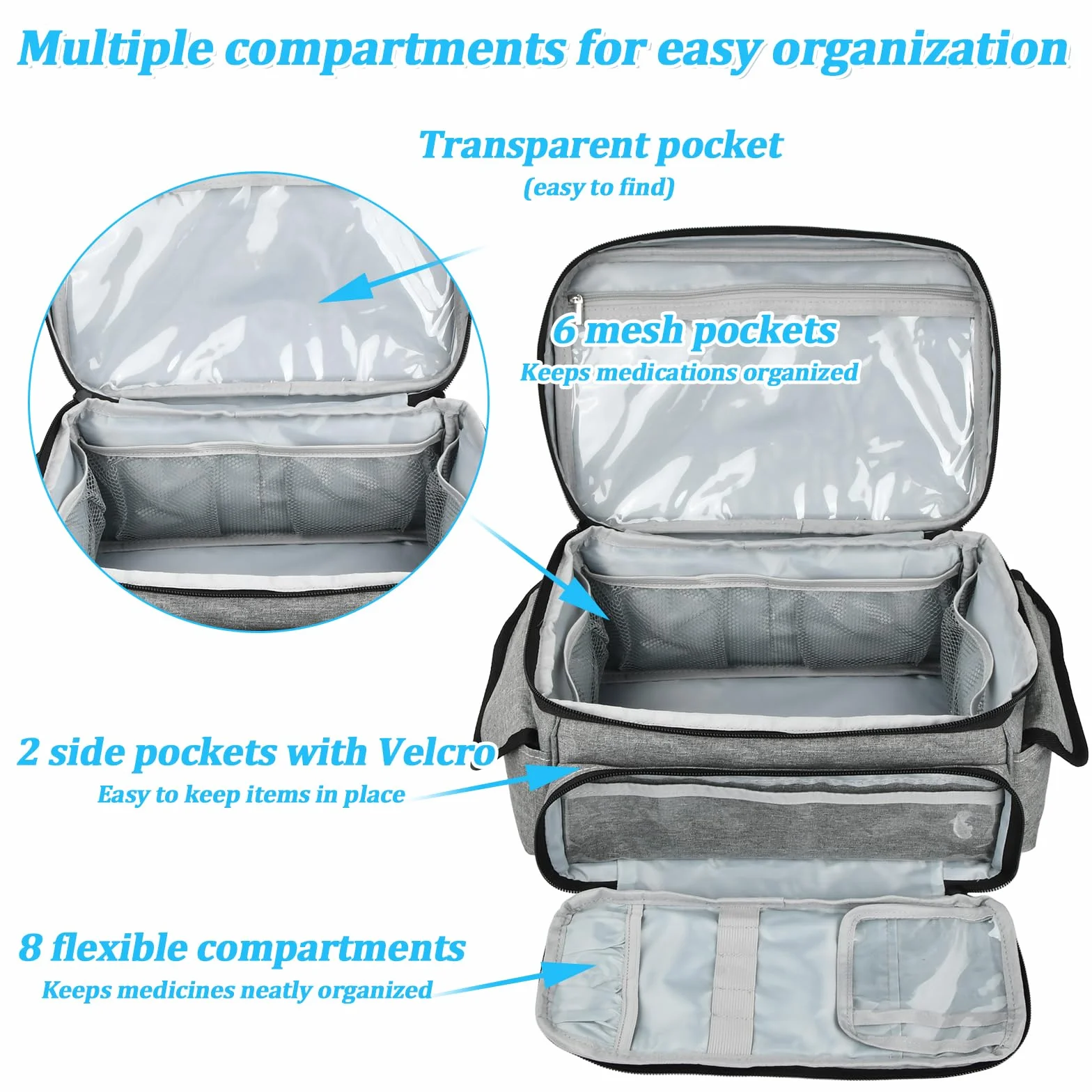 Trousse de Secours Vide, Sac de Médecine Portable, Trousse de Médecine, Étanche, Trousses Pharmacie Voyage, Sac d'urgence pour Maison, Bureau, Voiture, Outdoor, Gris