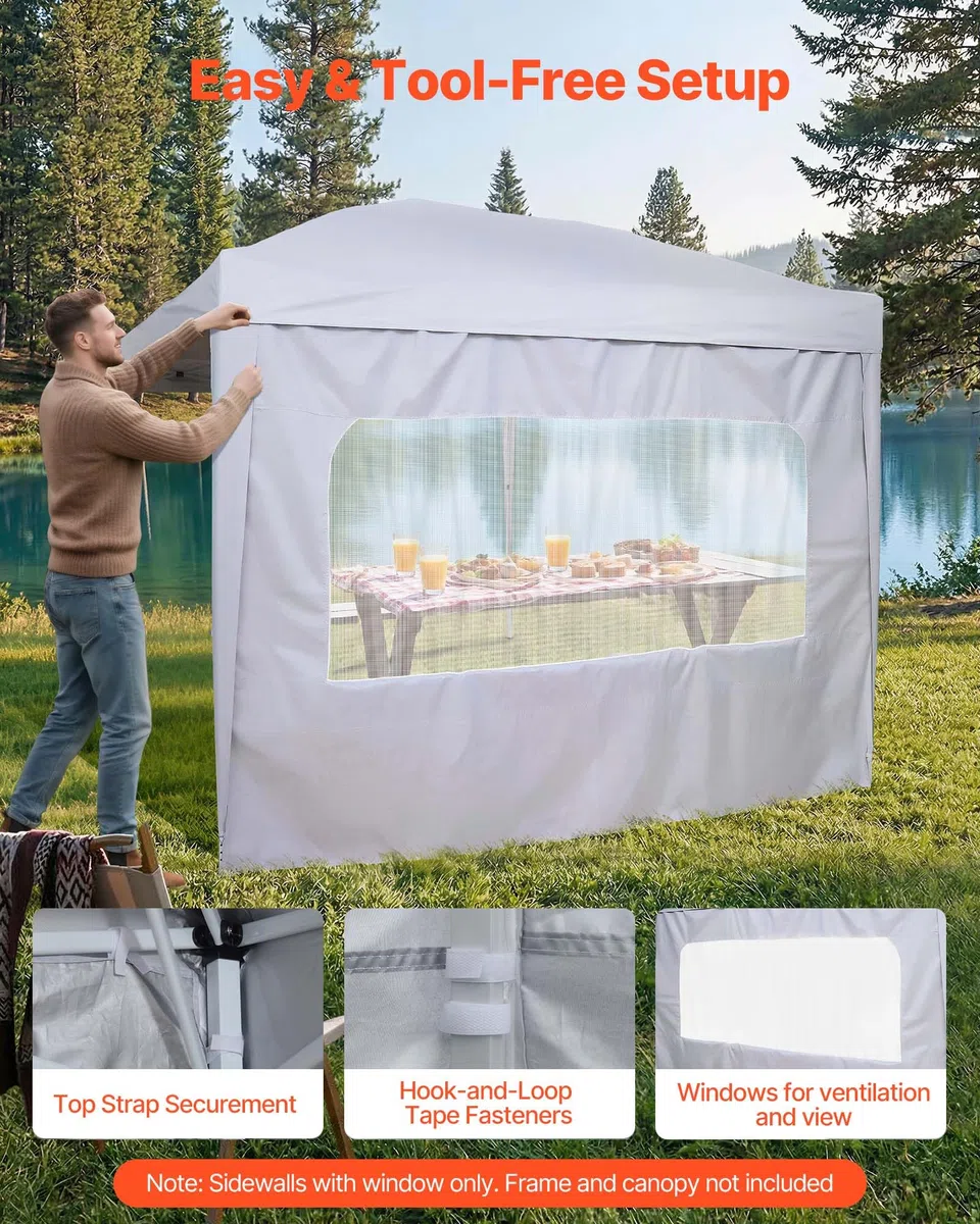 VEVOR Paroi Latérale de Tonnelle 3x2 m Panneau Latéral de Tente Tonnelle pour Événements Extérieur, Stands de Vendeur, Camping, Pique-niques, avec Couche Imperméable, Coupe-Vent et Pare-Soleil, Blanc