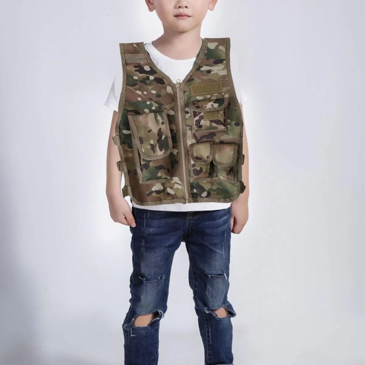 Gilet Militaire pour garçons – Gilet Respirant Camouflage 600D, Combat pour Enfants avec Panneaux et Poches réglables