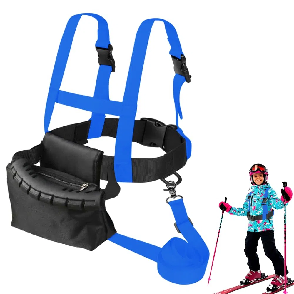 Harnais d'entraînement de Ski, Harnais de Ski et de Snowboard pour Enfants Harnais Ski avec Laisse et Sac Amovibles Accessoires de Ski pour Enfant Garçon Fille Débutant, Bleu