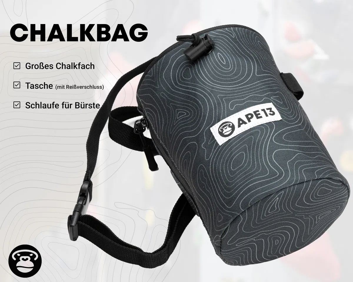 Sac à Magnésie pour l'Escalade et le Boulder - Kit Avec Sangle, Support pour Brosse - Grand Sac de Magnésium pour Chaux/Craie