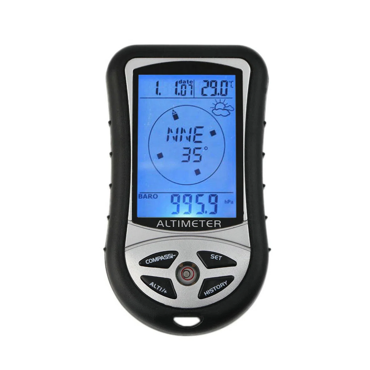 GuDoQi Boussole Altimètre Numérique, Multifonction 8 en 1 avec Rétroéclairage, Prévisions Météo, Calendrier D'horloge, Mesure D'altitude, Thermomètre Baromètre pour Camping Outdoor