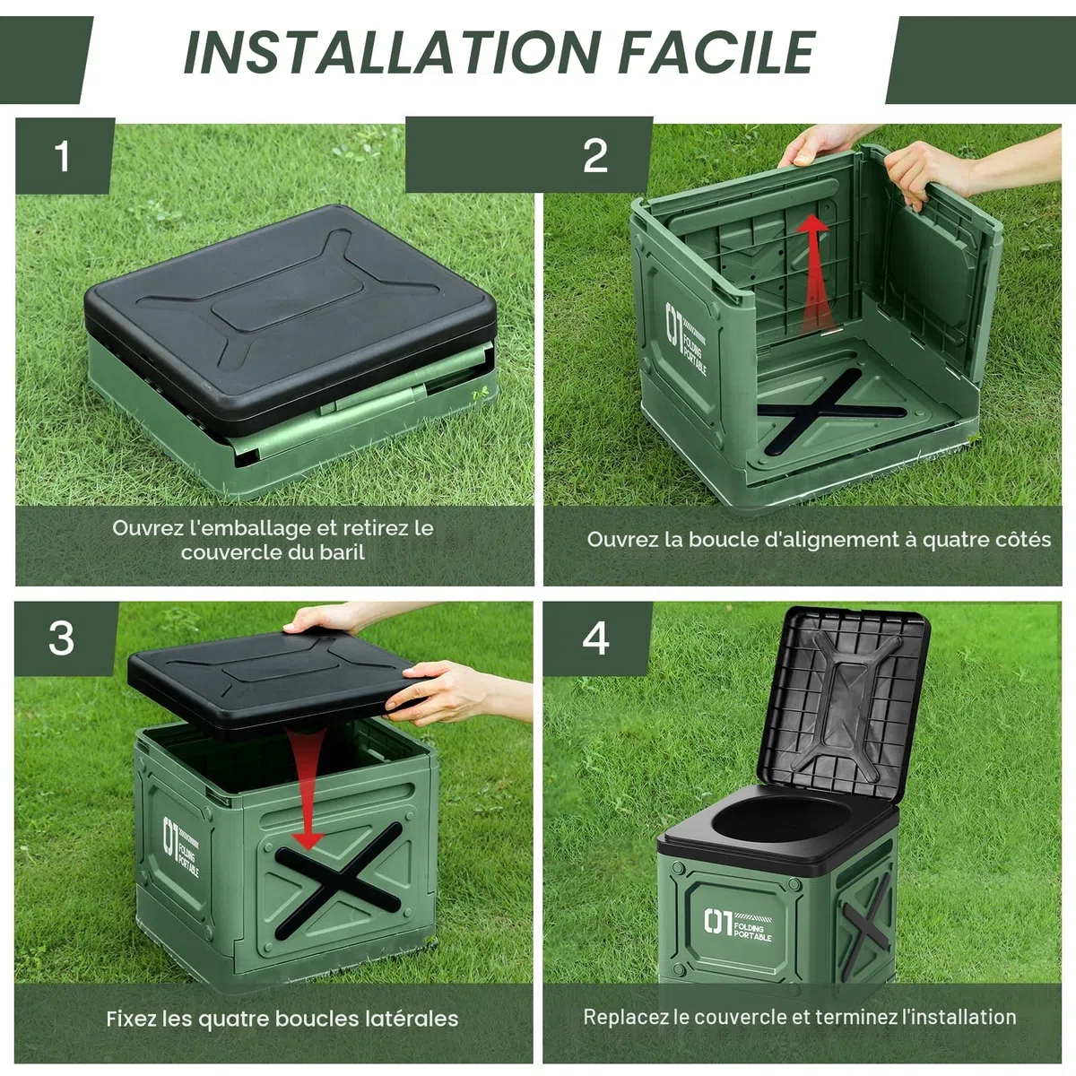 Toilette Portable,Toilette Camping,WC Portable avec Sac Poubelle,Toilette Pliable,Toilettes Portables pour Hommes et Femmes,Toilette Seche Portable,pour Camping,Voyages,Plage (Vert)