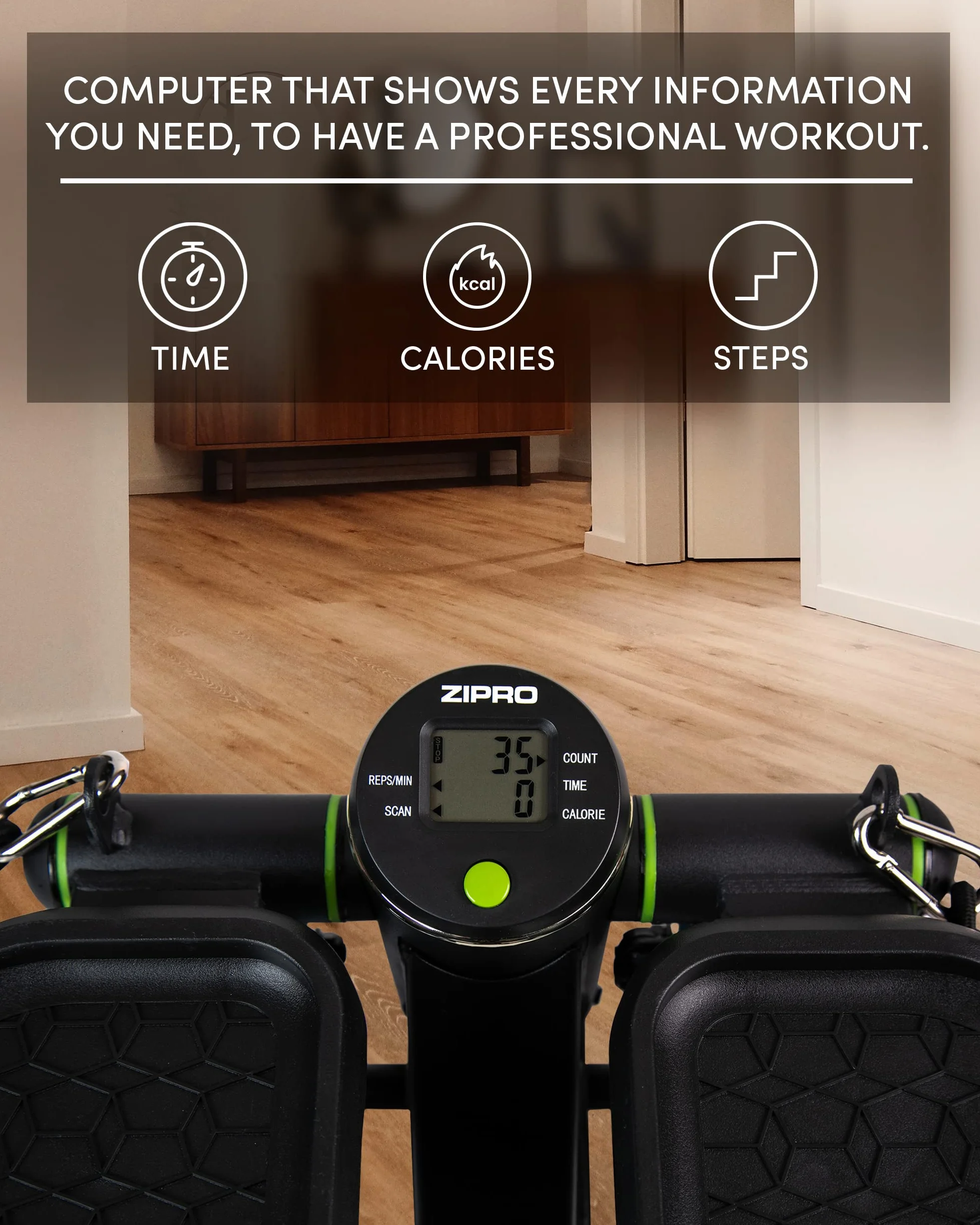 ZIPRO Roam Stepper Mini Appareil de Fitness INCL. Ordinateur d'entraînement LCD avec de Nombreuses Fonctions Entraînement de Fitness pour la Maison Vélo d'appartement, Noir