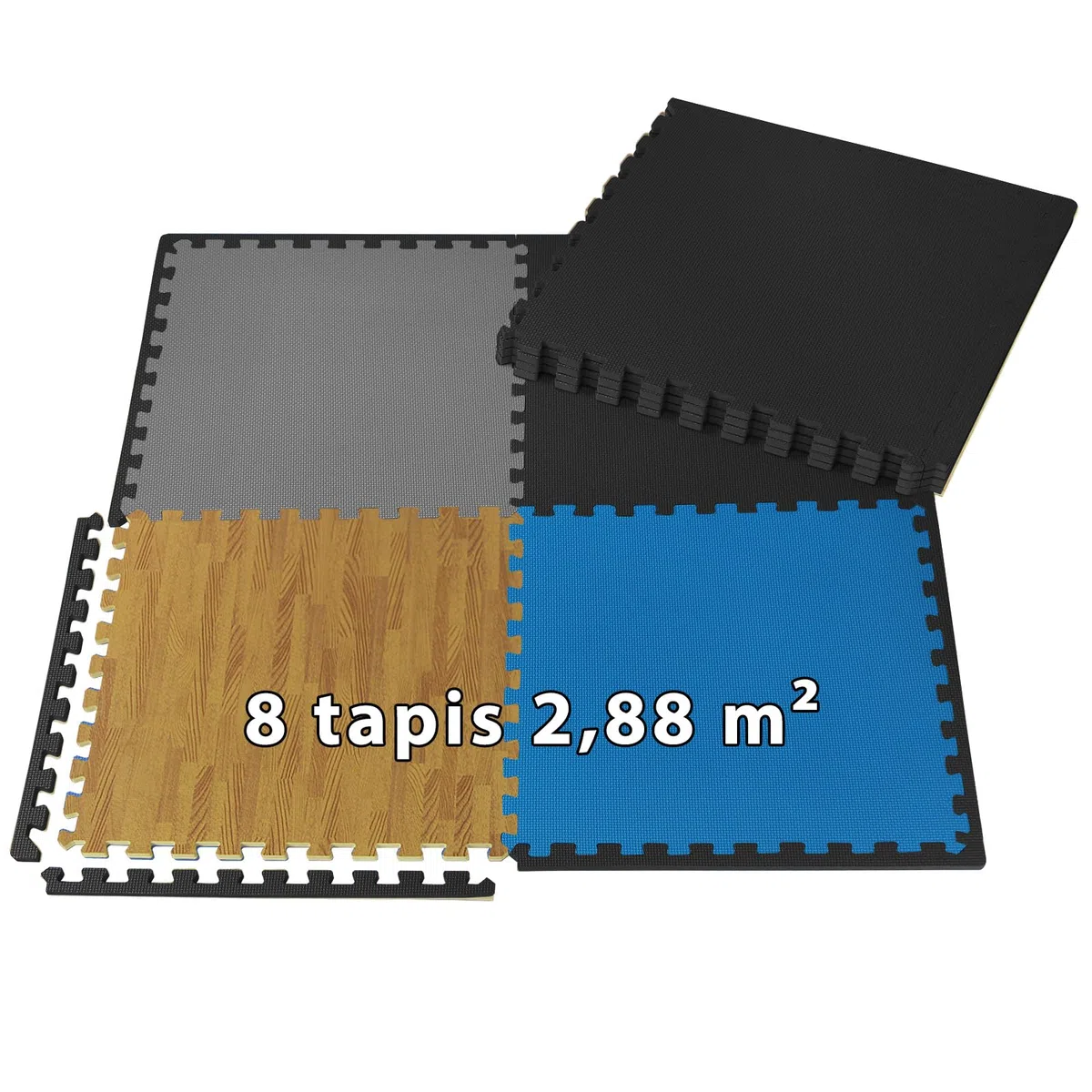 ALPIDEX 8 Pièces Tapis Protection Sol 60x60x1 cm Matelas Puzzle 2,88 m² EVA Caoutchouc Tapis Bordures Antidérapant Tatami Fitness Sport Dalle Mousse Gym Garage Piscine Isolation