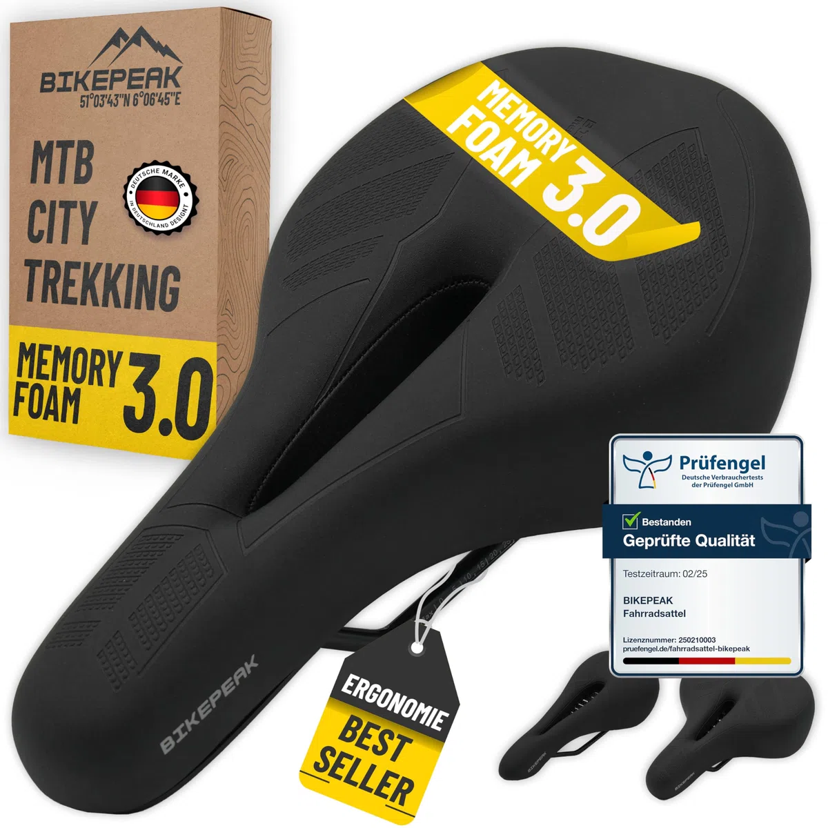 Selle de vélo pour Ville, VTT ou Trekking - Confortable, Respirante avec Mousse à mémoire de Forme, Selle Ergonomique