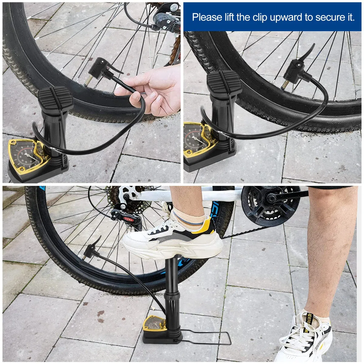 Mini Pompe à vélo, Pompe à Vélo à Pied Portable, avec Manomètre 11BAR/160PSI, pour valves AV/DV/SV, pour Vélos, Balle, Anneau de Natation (3 Aiguilles à Air)