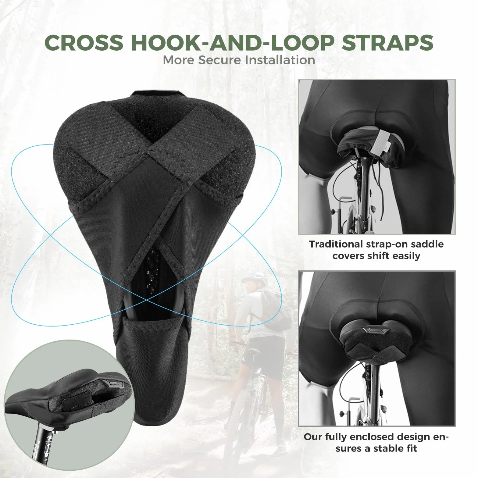 ROCKBROS Couvre Selle VTT Housse Coussin Selle de Vélo en Gel Couvre de Siège Silicone pour Vélo de Route Electrique VTT avec Housse de Pluie Anti Poussière Homme Femme Noir Rouge Bleu