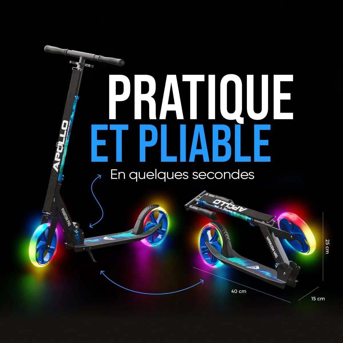 Apollo Trotinette aux Roues XXL - 200mm - Trotinette Freestyle de Ville Phantom Pro - City Scooter Pliable et à Hauteur Ajustable pour Adultes et Enfants