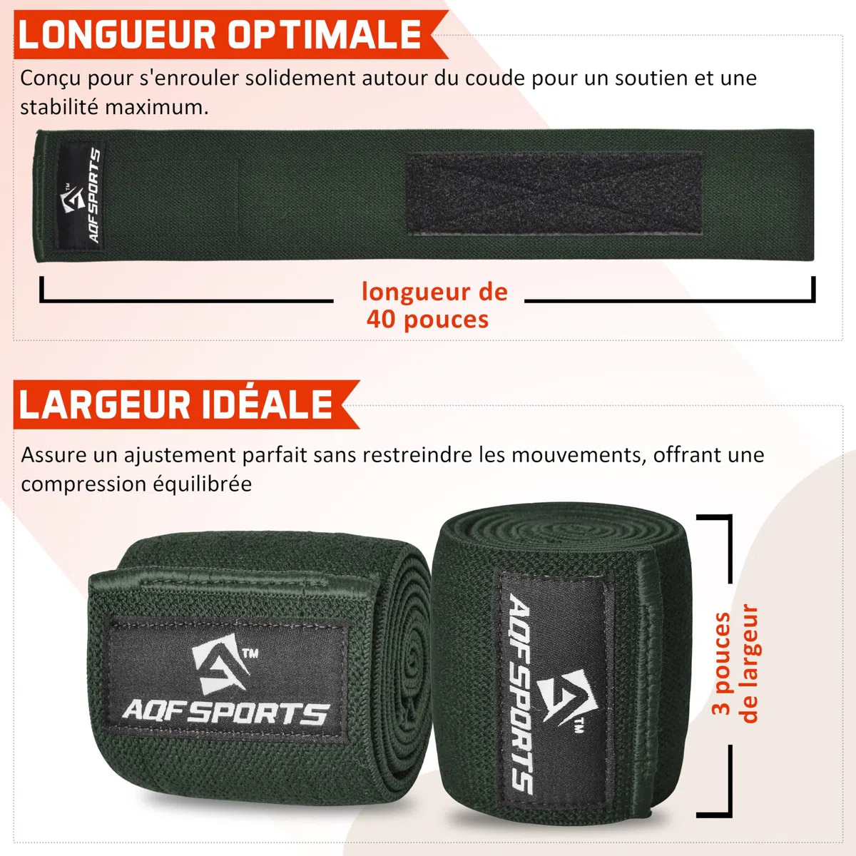 AQF Bandages de Coude pour Musculation (Paire) – Coudières Élastiques 101,6 cm, Support et pour Haltérophilie, Powerlifting, Fitness, Entraînement, Développé Couché (Vert Militaire)