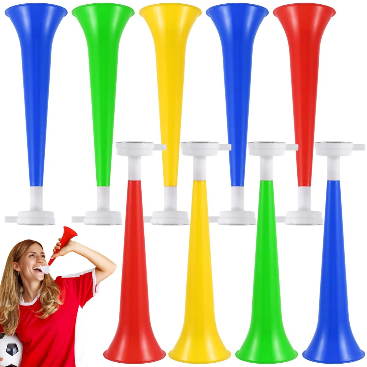 Didiseaon Lot de 10 trompettes sonores de 27 cm - Trompette de match mégaphone - Corne de pom-pom girl - Accessoires de pom-pom girl (couleur aléatoire)