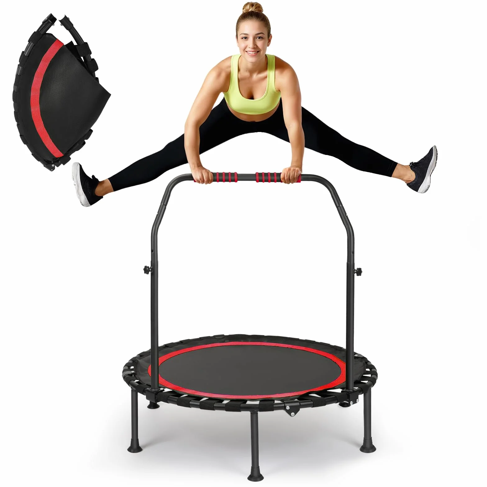 Trampoline d'intérieur fitness pliable sans installation Ø 101 cm Mini trampoline Charge maximale 150 kg Stable et silencieux pour adultes