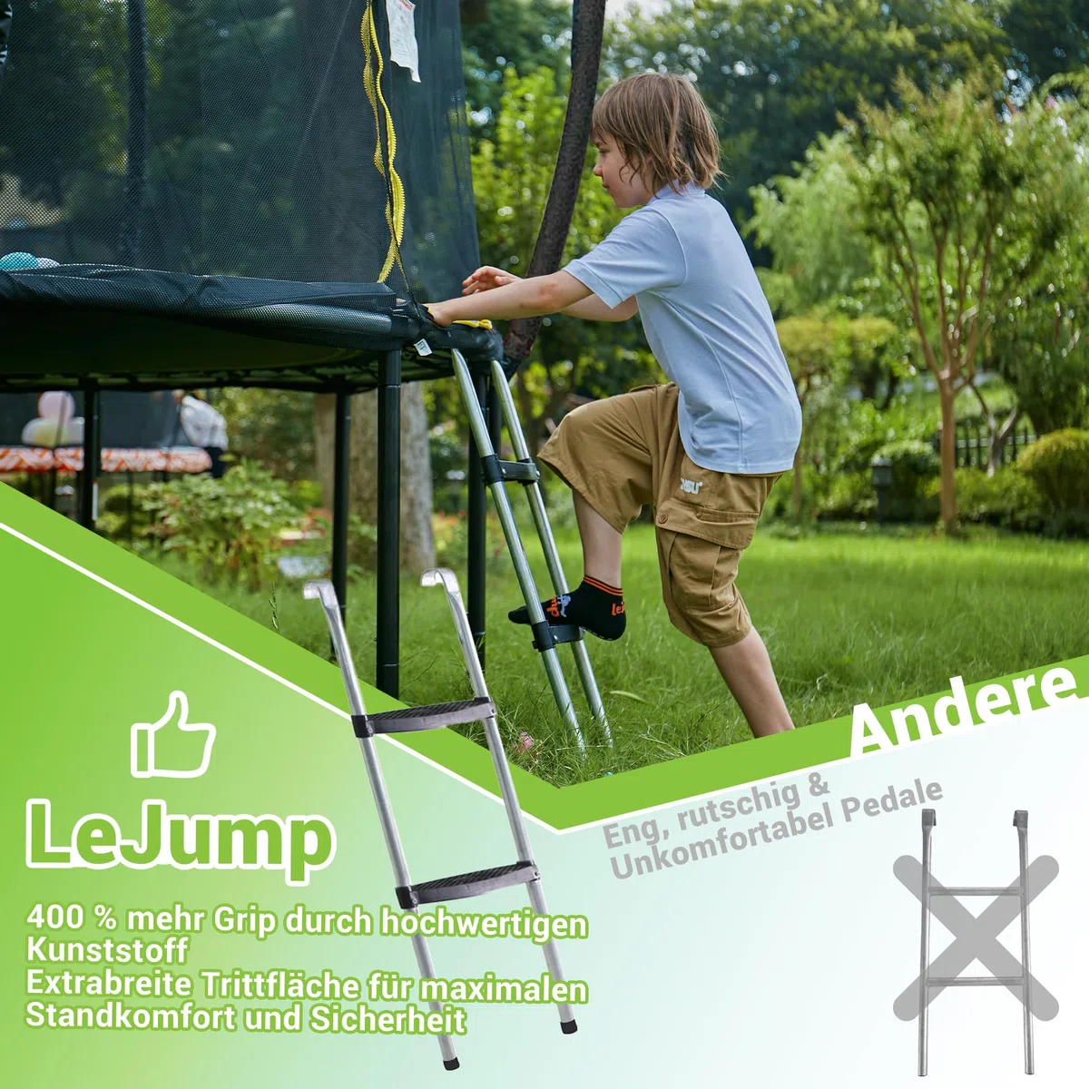 LeJump Trampoline Extérieur 235/305/366 cm, Grand Trampoline Extérieur Rond avec Filet de Sécurité, échelle et Accessoires de Trampoline, Trampoline Extérieur de Première Qualité pour Les Enfants