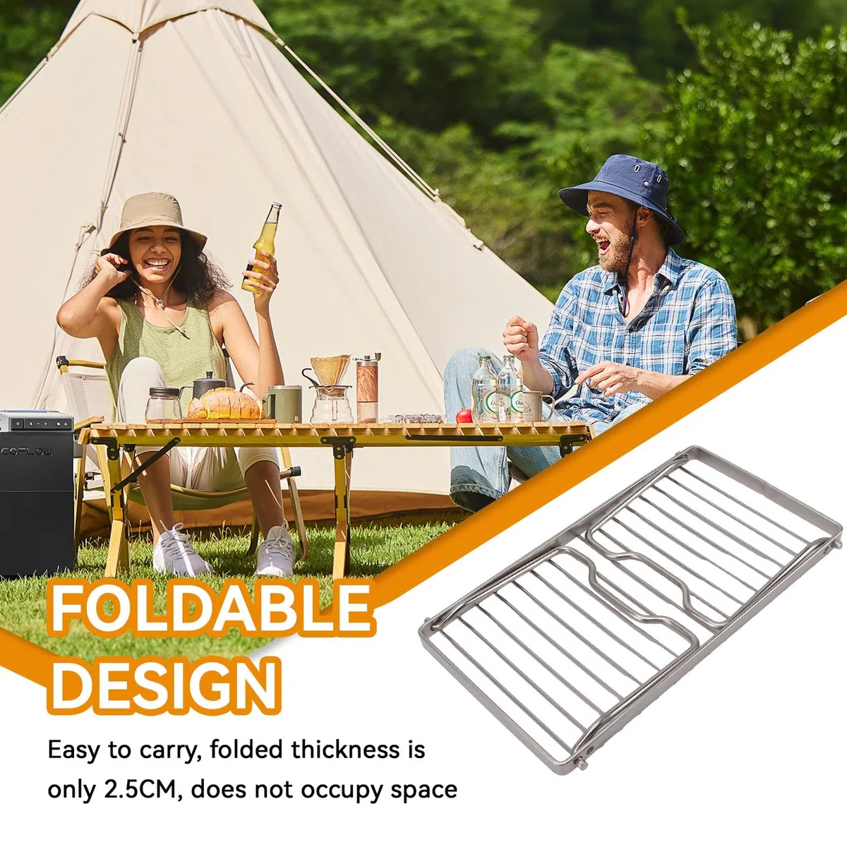 HERCHR Grand Gril De Feu De Camp Pliant, Grille BBQ Transportable,Grille en Acier Inoxydable, Gril De Camping Portable Robuste en Acier sur Feu De Camp pour la Cuisine De Camping en Plein Air