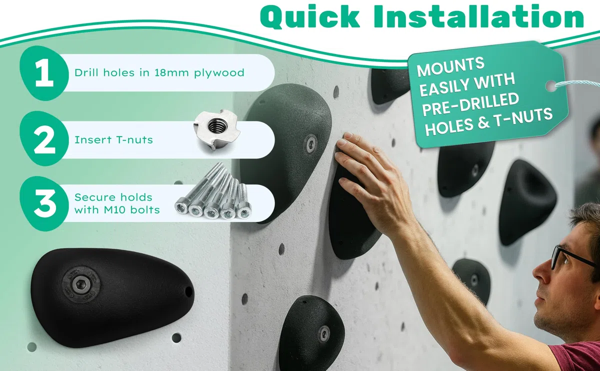 Campus Balls – Lot de 2, supports d'entraînement d'escalade pour panneaux de campus et murs de système, M10 Bolt Mount, design écologique 100 % recyclable, outil d'entraînement de force des doigts et