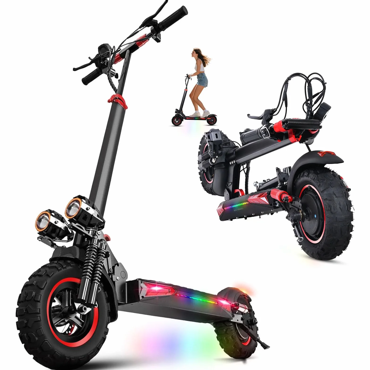 Trottinette Électrique Adulte 1200W Moteur, Autonomie 45-55KM Batterie 48V 18Ah Trotinette Electrique Pliante Portable, Roues 11" Tout Terrain Double Suspension Frein à Disque Double Escooter