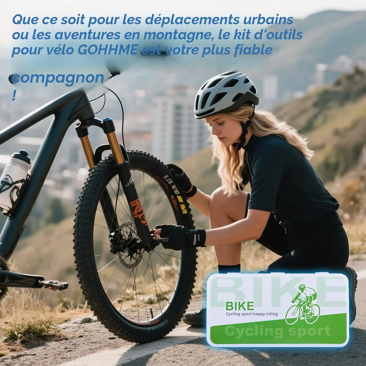 Kit de réparation vélo 34 pièces, Kit Crevaison Velo, ensemble d'outils multifonctions 16 en 1 avec housse étanche, mini-pompe comprenant tous les accessoires nécessaires pour le vélo.