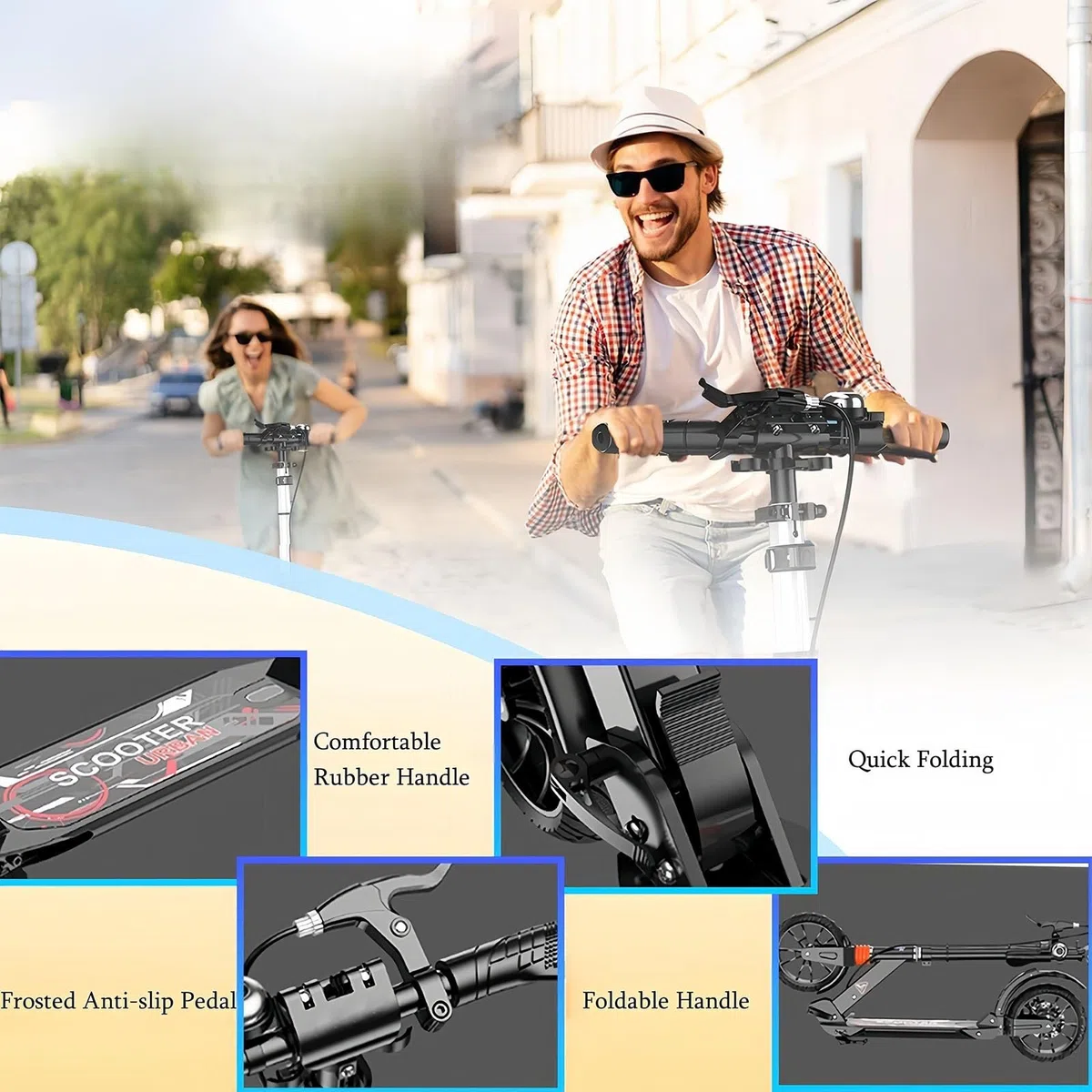 Scooter De Ville Scooter À Grandes Roues pour Adultes avec Double Frein, Double Suspension Capacité De Charge 150 Kg, Jeunes Adultes Scooter Pliable
