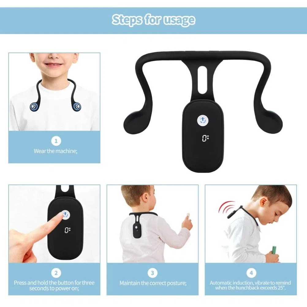 Chrees Correcteur de Posture en Silicone, Correcteur de Posture Intelligent, Entraîneur de Cou Suspendu, Rechargeable, Silicone, Attelle Dorsale, Alerte de Vibration pour