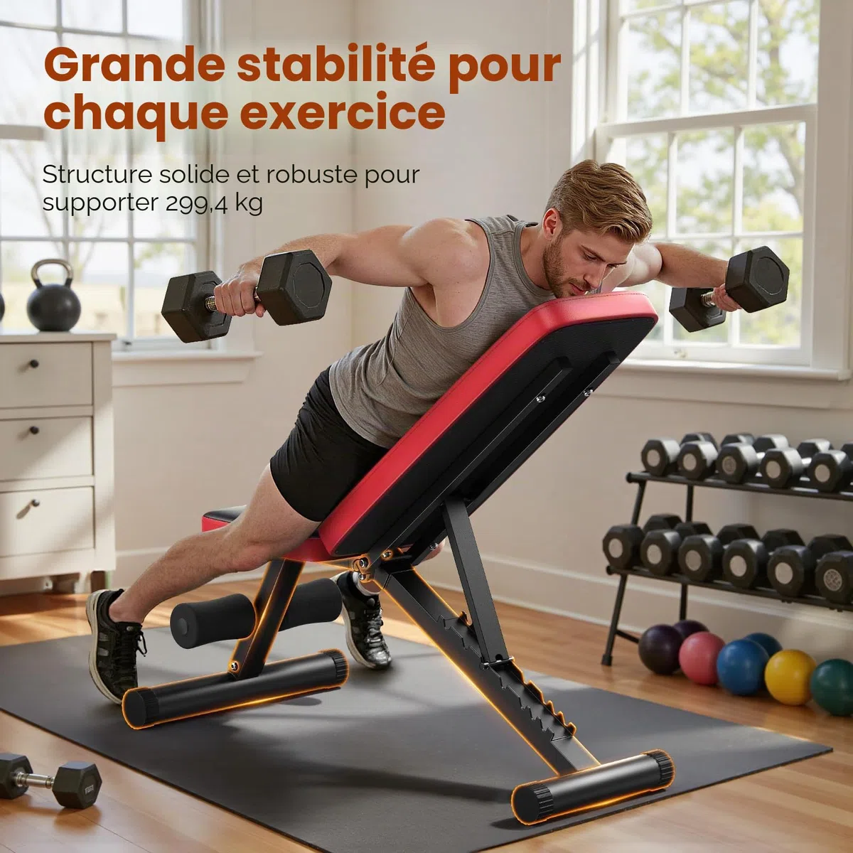 Nicepeople Banc de musculation réglable pour la maison, capacité 299 kg, banc d'entraînement avec 8 appuis-tête pour la poitrine, les épaules et les bras, banc de force compact et pliable pour petit