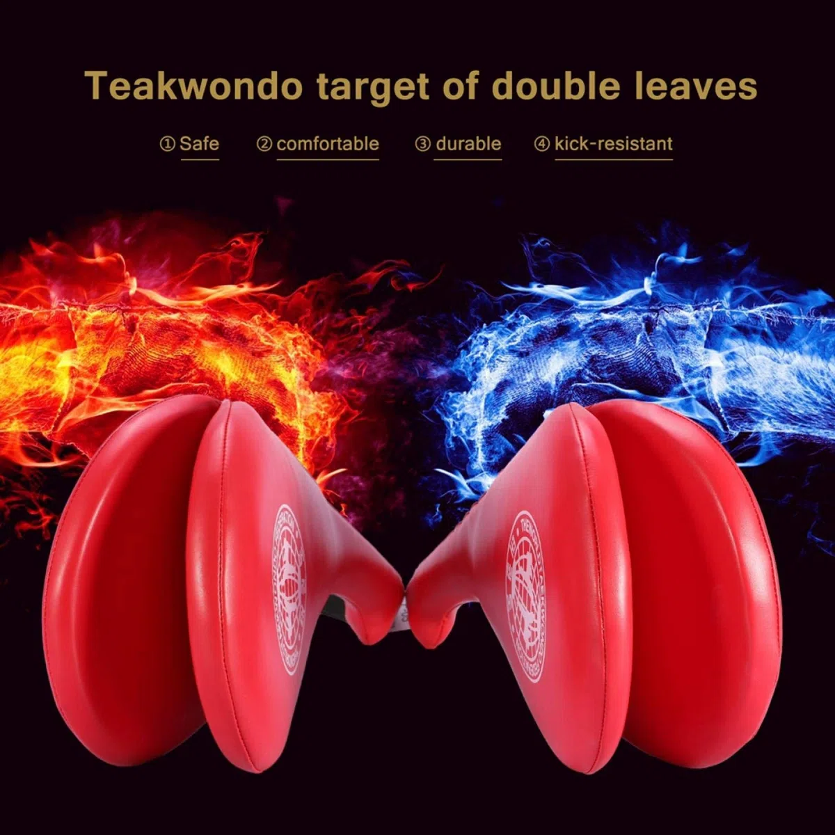 Dragon Rouge Raquette de Frappe Taekwondo Lot de 2 avec Dragonne pour Entraînement Kickboxing Karaté Art Martial (Lot de 2, PU)