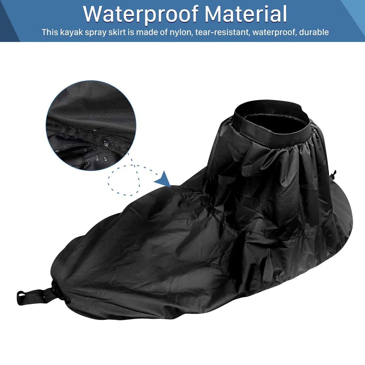 Yosoo Health Gear Jupe de pulvérisation pour Kayak, Jupe de pulvérisation en Nylon réglable Housse imperméable Kayak Accessoire Accessoire de Sports Nautiques(Black)