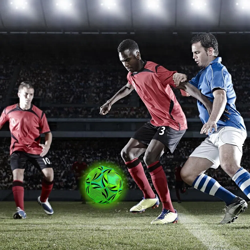 Ballon de Football en Fluorescence, Ballon De Foot Taille 5 pour Enfant et Adultes, Ballon de Football Lumineux avec Pompe, pour entraînement de Football, Jeux de Nuit, intérieur et extérieur