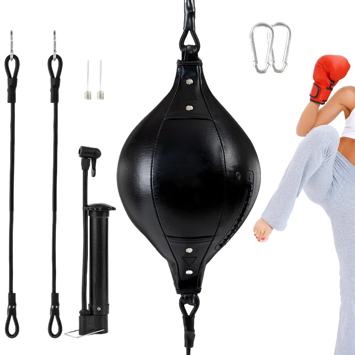 Sac à double extrémité – Cuir PU 33 x 19 x 19 cm | Balle de frappe flexible | Sac de frappe élastique à double extrémité en cuir PU – Pour exercices de coordination de gym, entraînement de base