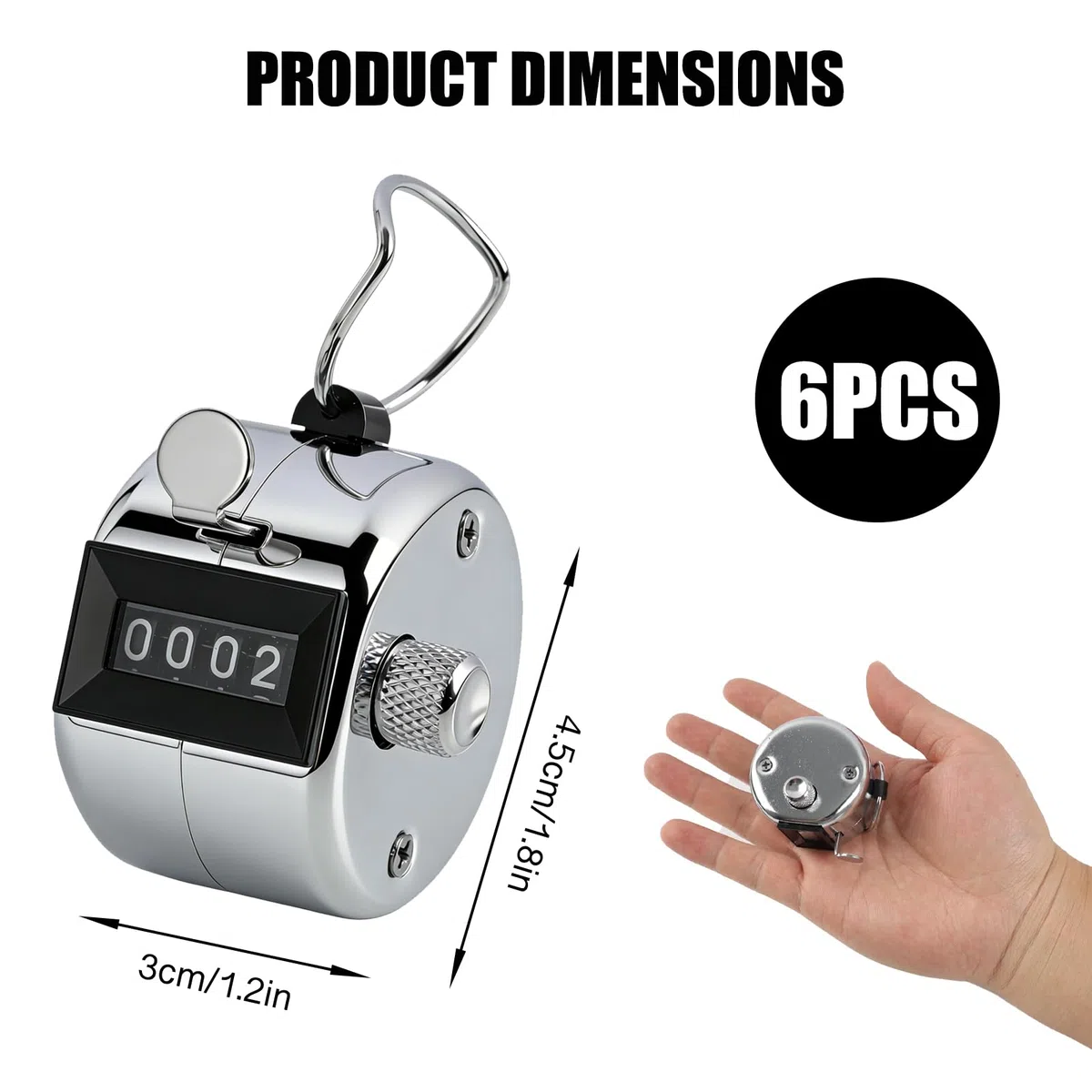 6PCS Compteur Manuel, Mécanique en Métal 4 Chiffres avec Anneau Doigt, Compteur de Clic Portable Remise à Zéro, Compte Rang Tricot Golf Sport École Comptage Précis 0 à 9999
